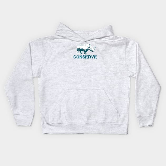 Conserve Rhinoceros Kids Hoodie by renzkarlo